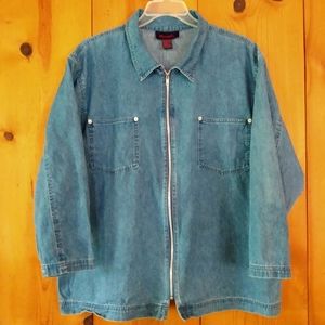 D&Co 3/4 Sleeve Zipper Front Denim Jacket